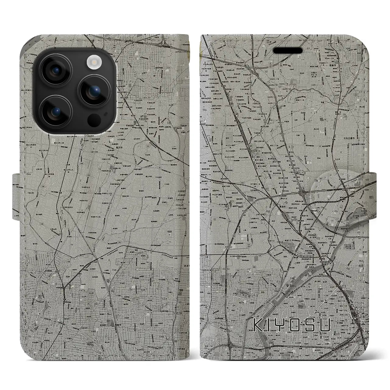 【清須(愛知県)】地図柄iPhoneケース(手帳タイプ)モノトーン・iPhone 16 用