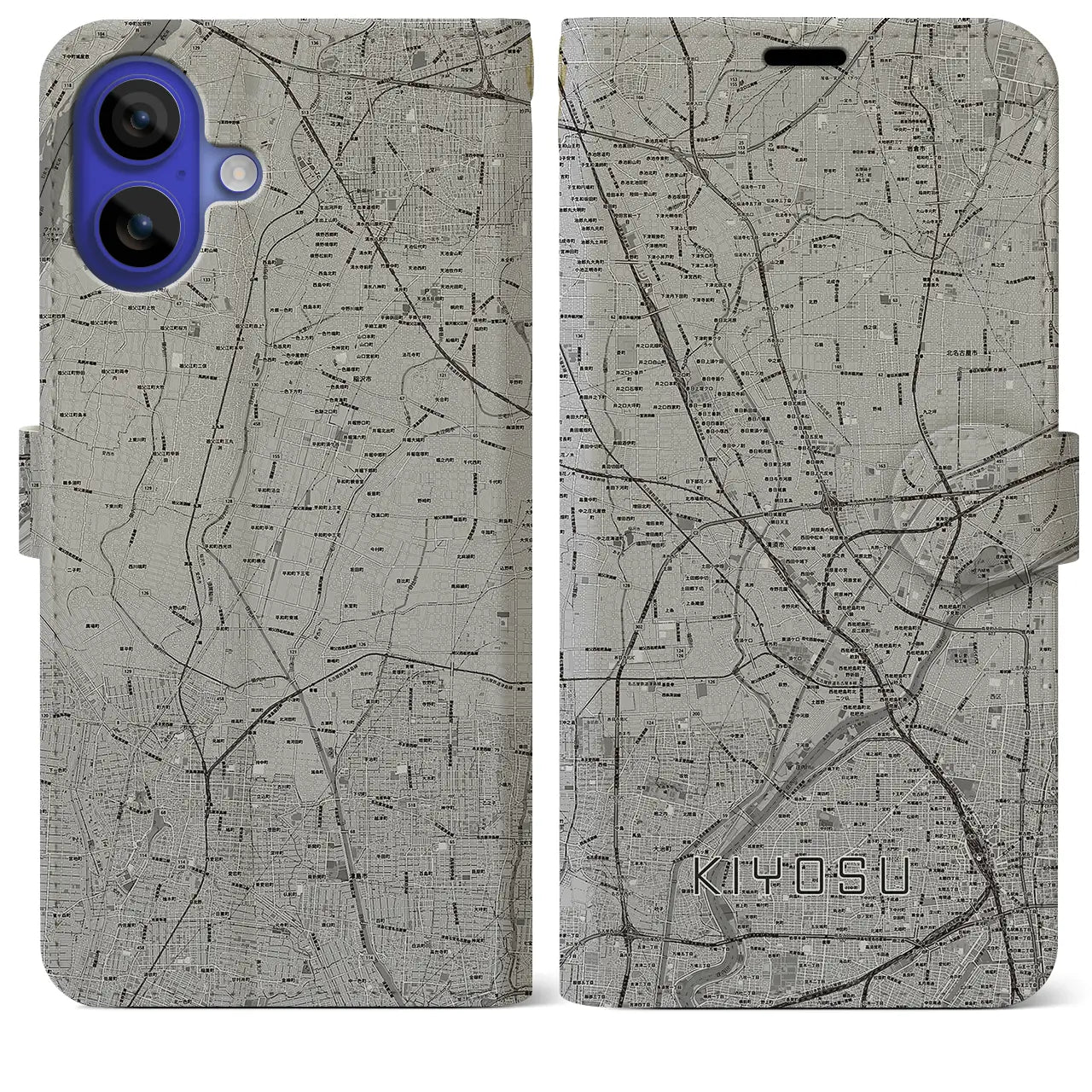 【清須(愛知県)】地図柄iPhoneケース(手帳タイプ)モノトーン・iPhone 16 Pro Max 用