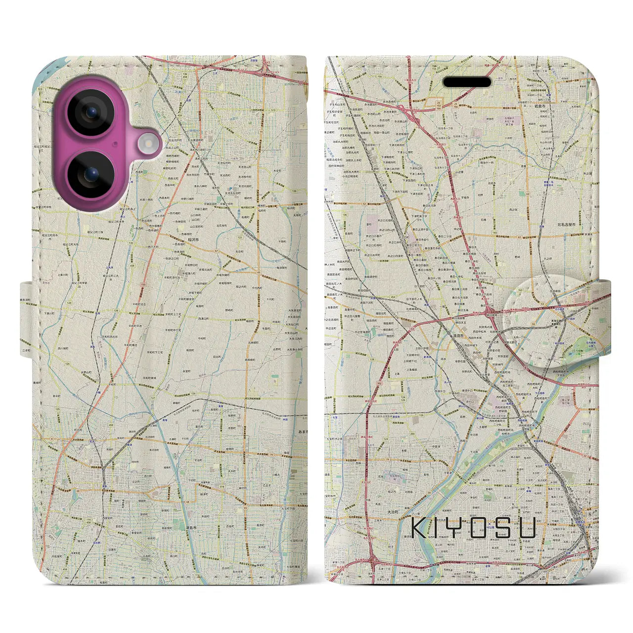 【清須(愛知県)】地図柄iPhoneケース(手帳タイプ)ナチュラル・iPhone 16 Pro 用