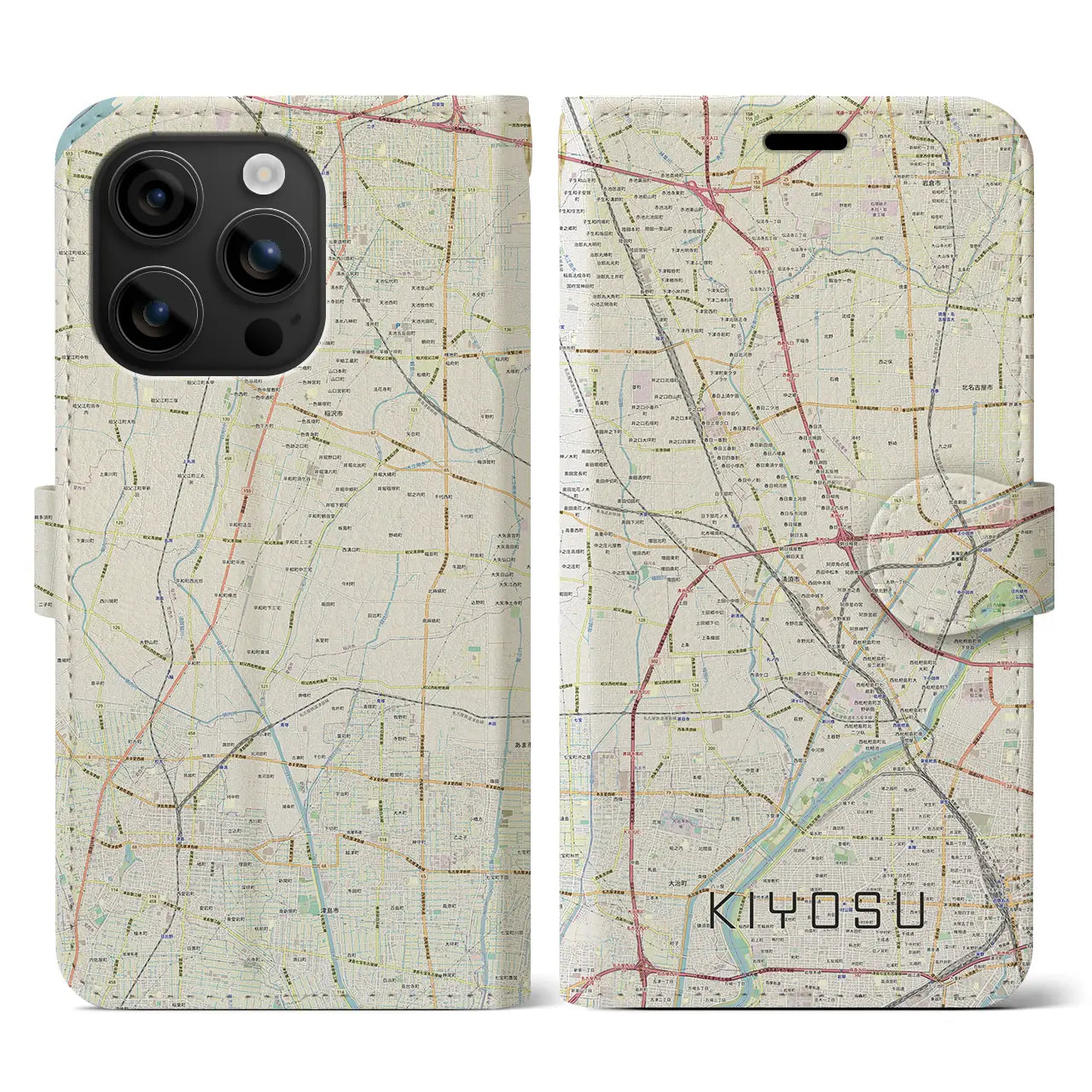 【清須(愛知県)】地図柄iPhoneケース(手帳タイプ)ナチュラル・iPhone 16 用