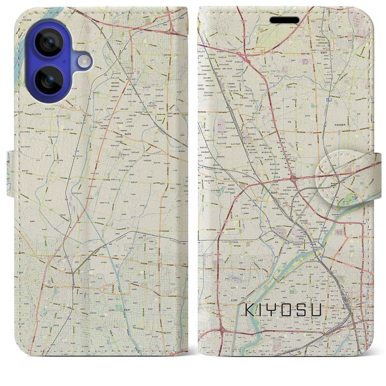 【清須(愛知県)】地図柄iPhoneケース(手帳タイプ)ナチュラル・iPhone 16 Pro Max 用