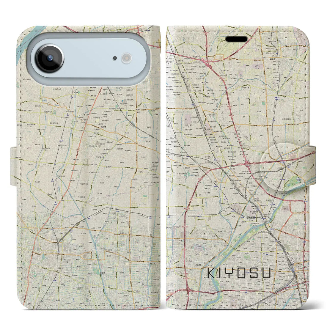 【清須(愛知県)】地図柄iPhoneケース(手帳タイプ)ナチュラル・iPhone 17 Pro Max 用