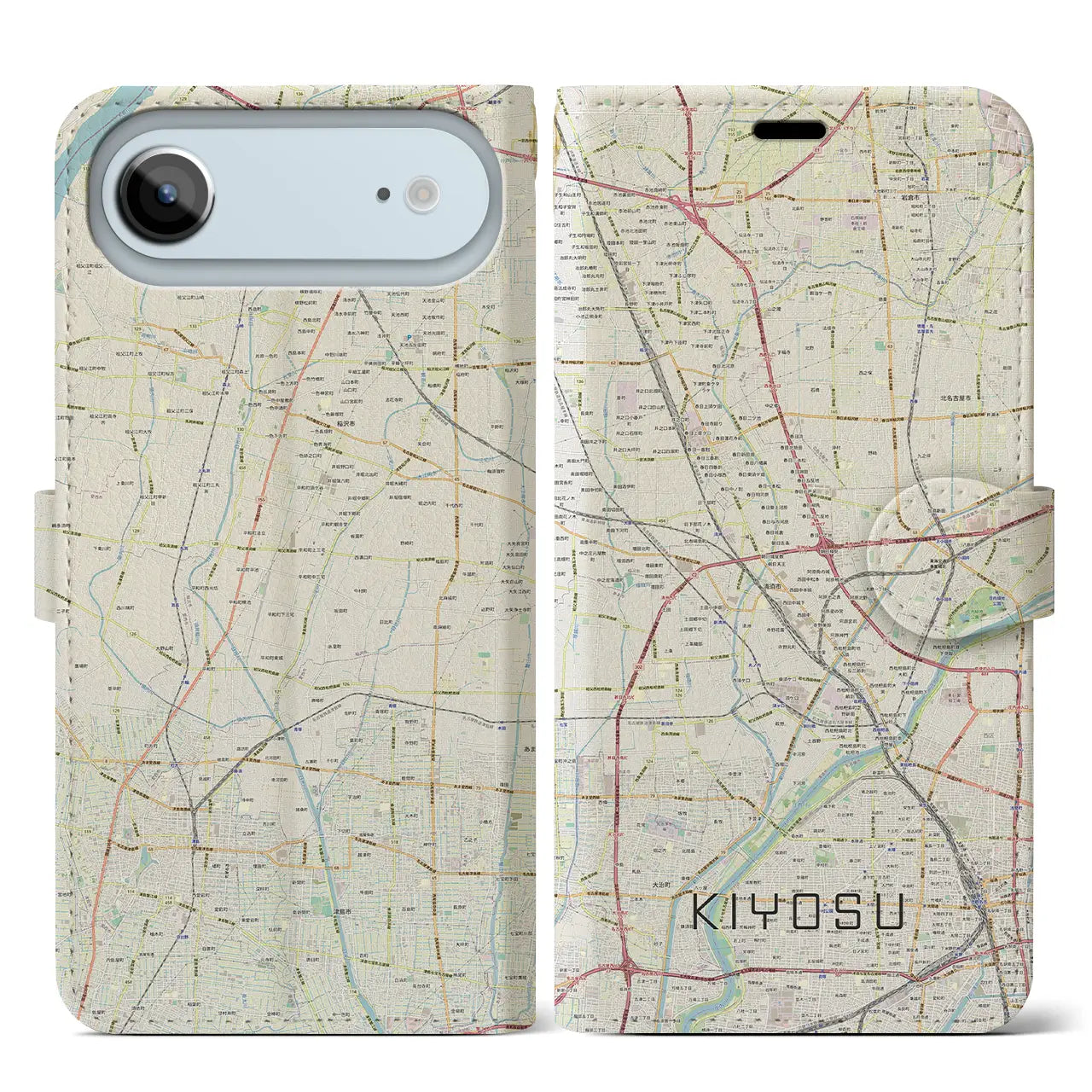 【清須(愛知県)】地図柄iPhoneケース(手帳タイプ)ナチュラル・iPhone 17 Pro Max 用