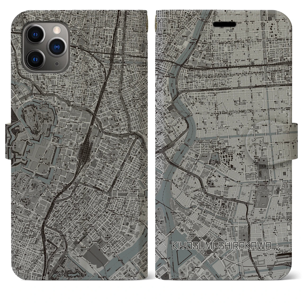 【清澄白河(東京都)】地図柄iPhoneケース(手帳タイプ)モノトーン・iPhone 11 Pro Max 用