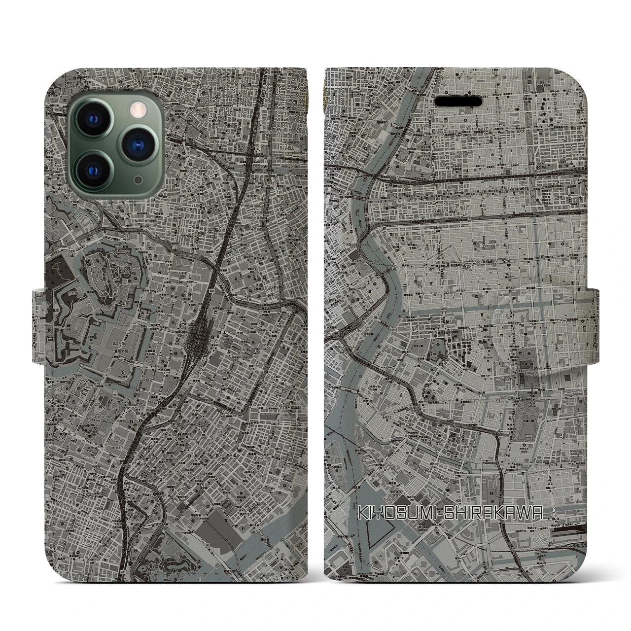 【清澄白河(東京都)】地図柄iPhoneケース(手帳タイプ)モノトーン・iPhone 11 Pro 用