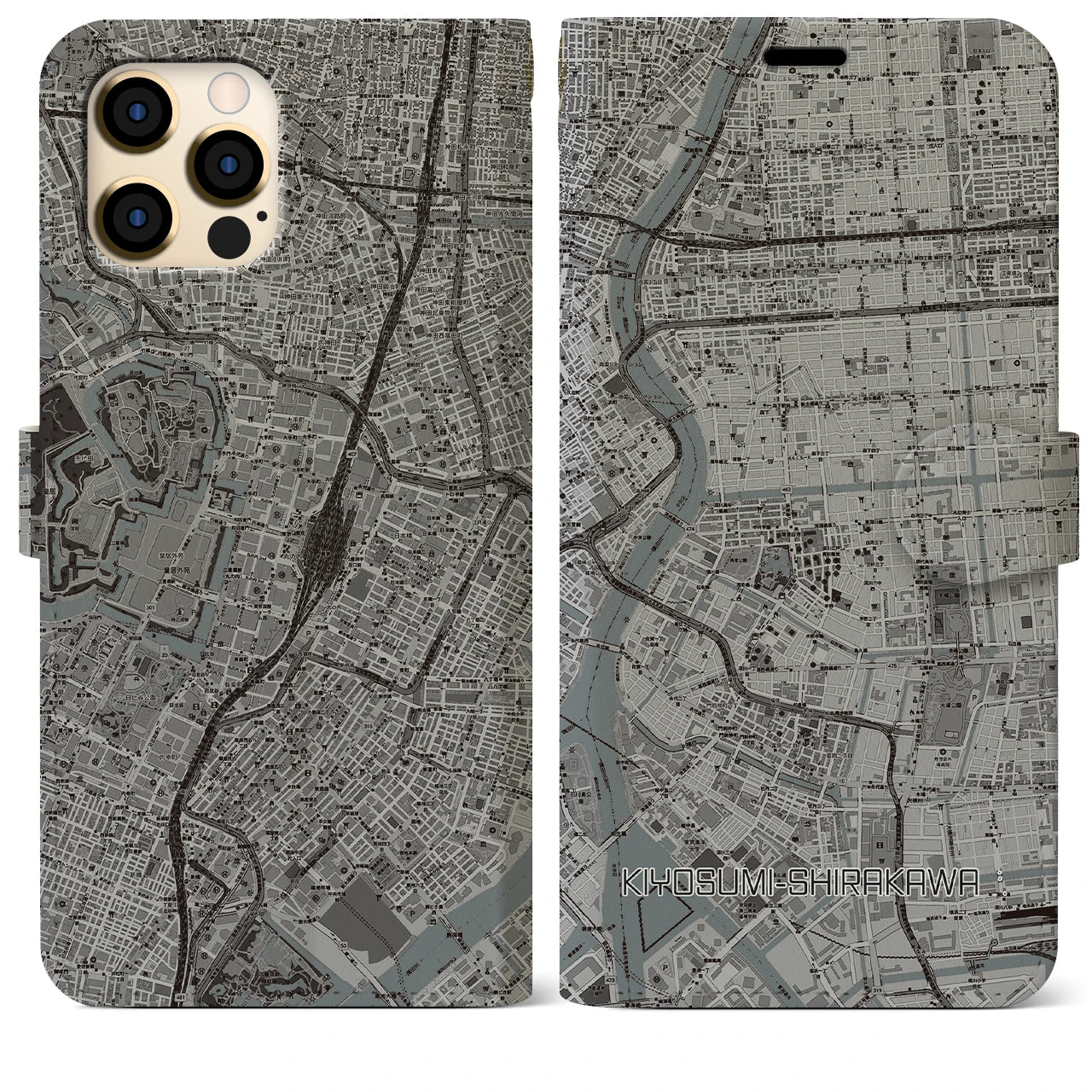 【清澄白河(東京都)】地図柄iPhoneケース(手帳タイプ)モノトーン・iPhone 12 Pro Max 用
