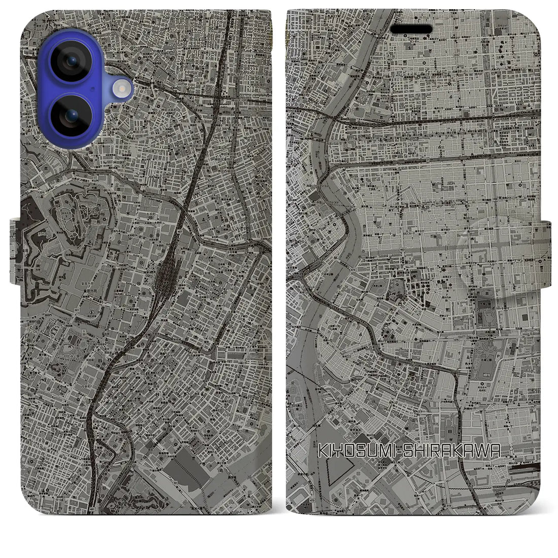 【清澄白河(東京都)】地図柄iPhoneケース(手帳タイプ)モノトーン・iPhone 16 Pro Max 用