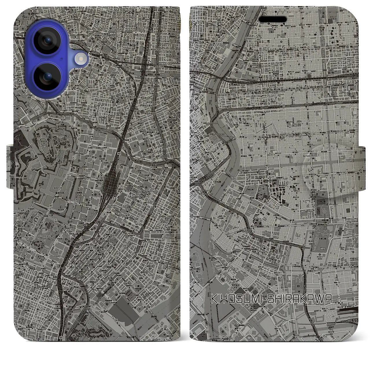 【清澄白河(東京都)】地図柄iPhoneケース(手帳タイプ)モノトーン・iPhone 16 Pro Max 用