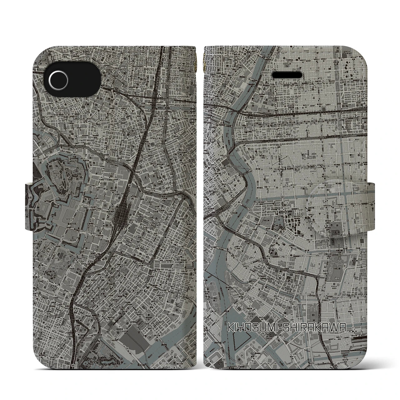 【清澄白河(東京都)】地図柄iPhoneケース(手帳タイプ)モノトーン・iPhone SE(第3 / 第2世代) / 8 / 7 / 6s / 6 用