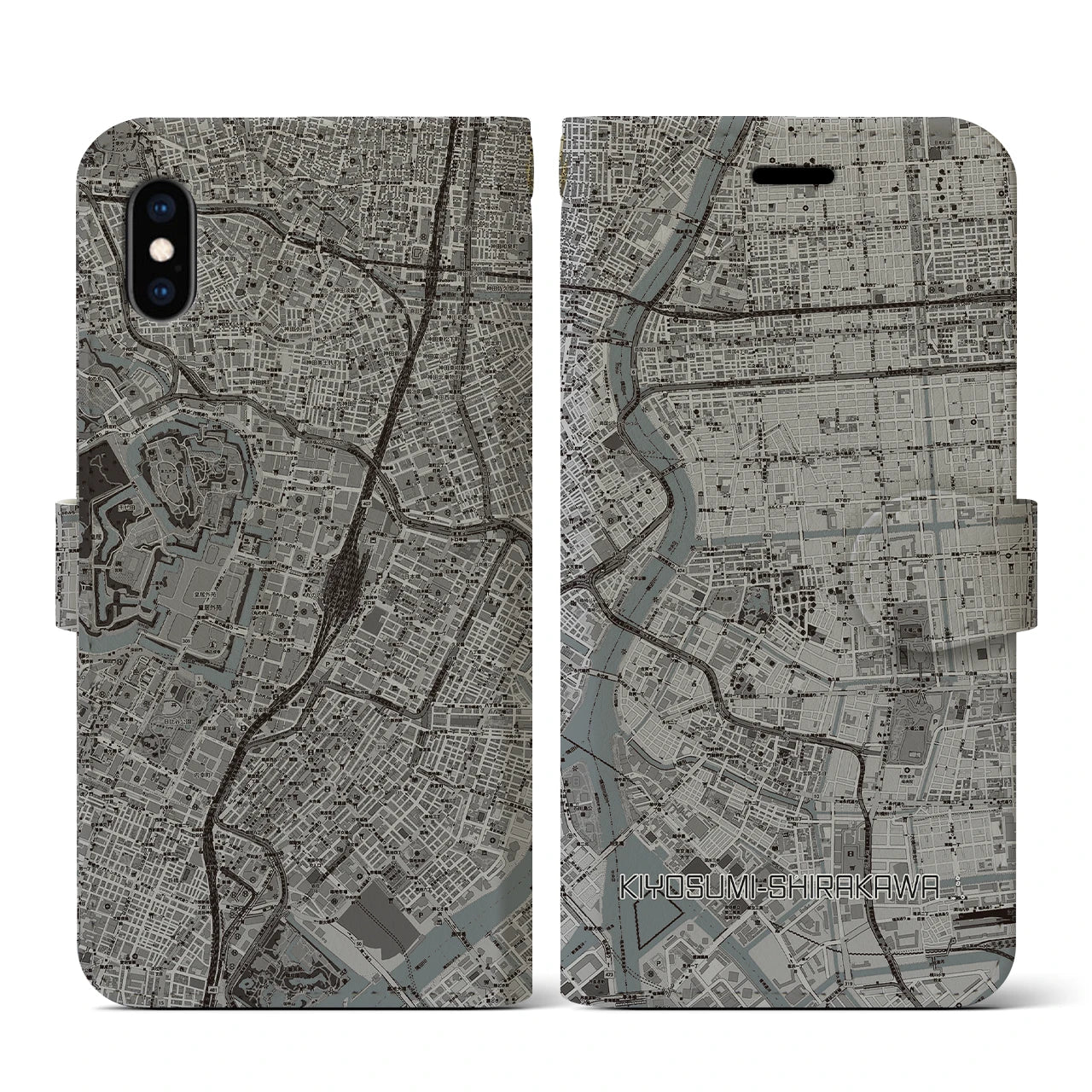 【清澄白河(東京都)】地図柄iPhoneケース(手帳タイプ)モノトーン・iPhone XS / X 用