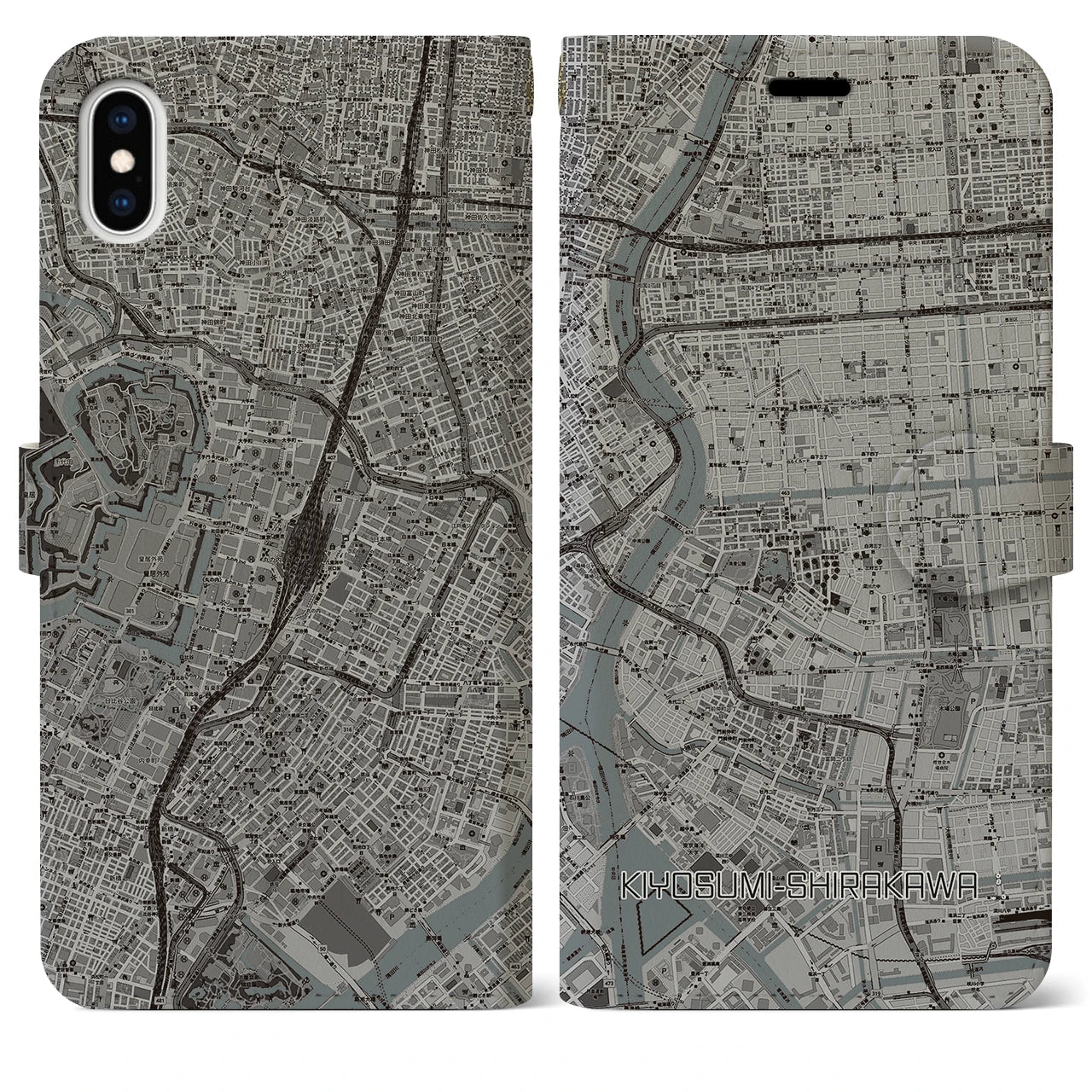 【清澄白河(東京都)】地図柄iPhoneケース(手帳タイプ)モノトーン・iPhone XS Max 用
