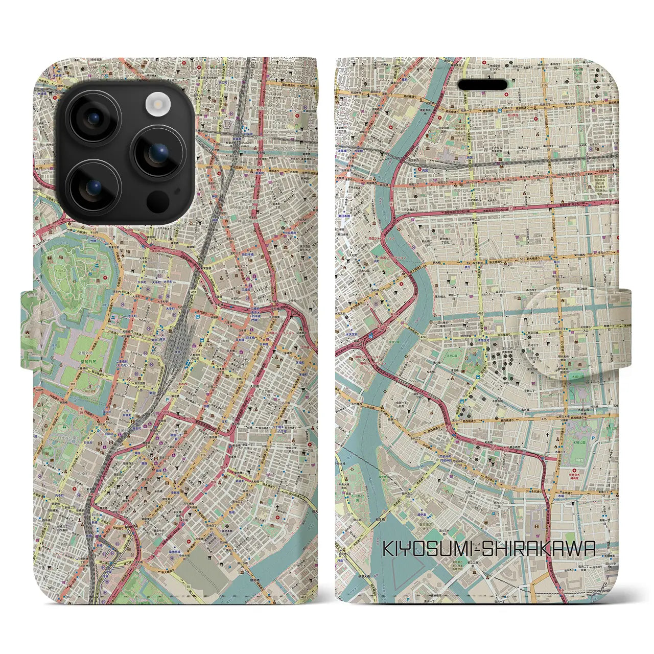 【清澄白河(東京都)】地図柄iPhoneケース(手帳タイプ)ナチュラル・iPhone 16 用