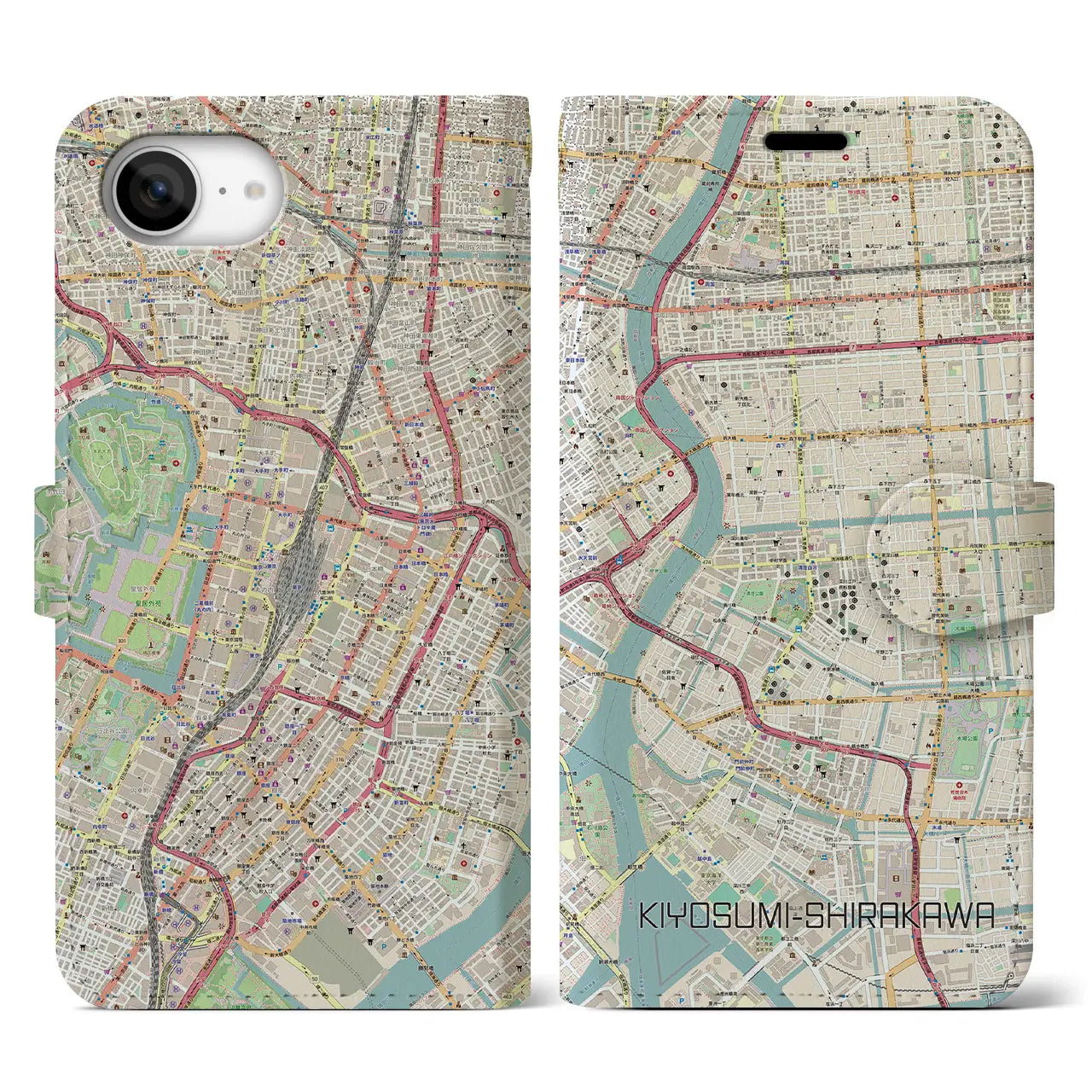 【清澄白河(東京都)】地図柄iPhoneケース(手帳タイプ)