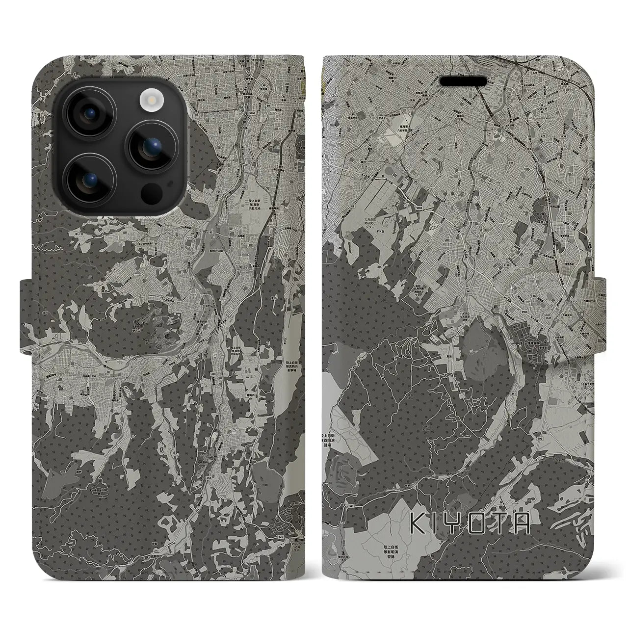【清田(北海道)】地図柄iPhoneケース(手帳タイプ)モノトーン・iPhone 16 用