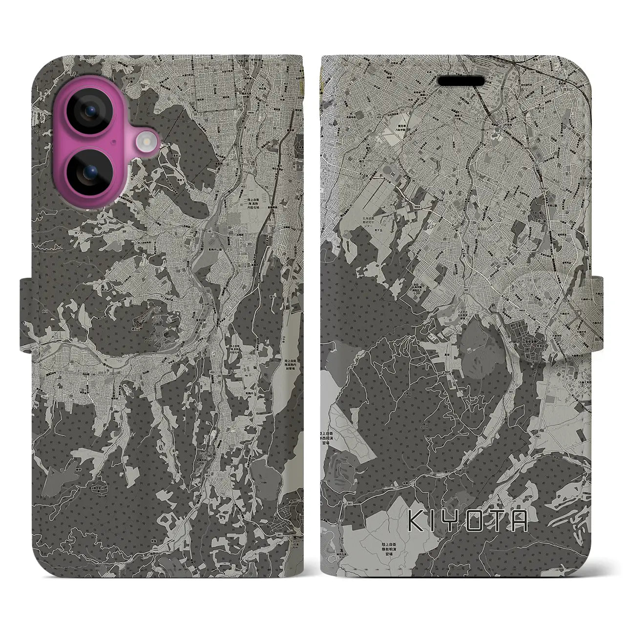 【清田(北海道)】地図柄iPhoneケース(手帳タイプ)モノトーン・iPhone 16 Pro 用