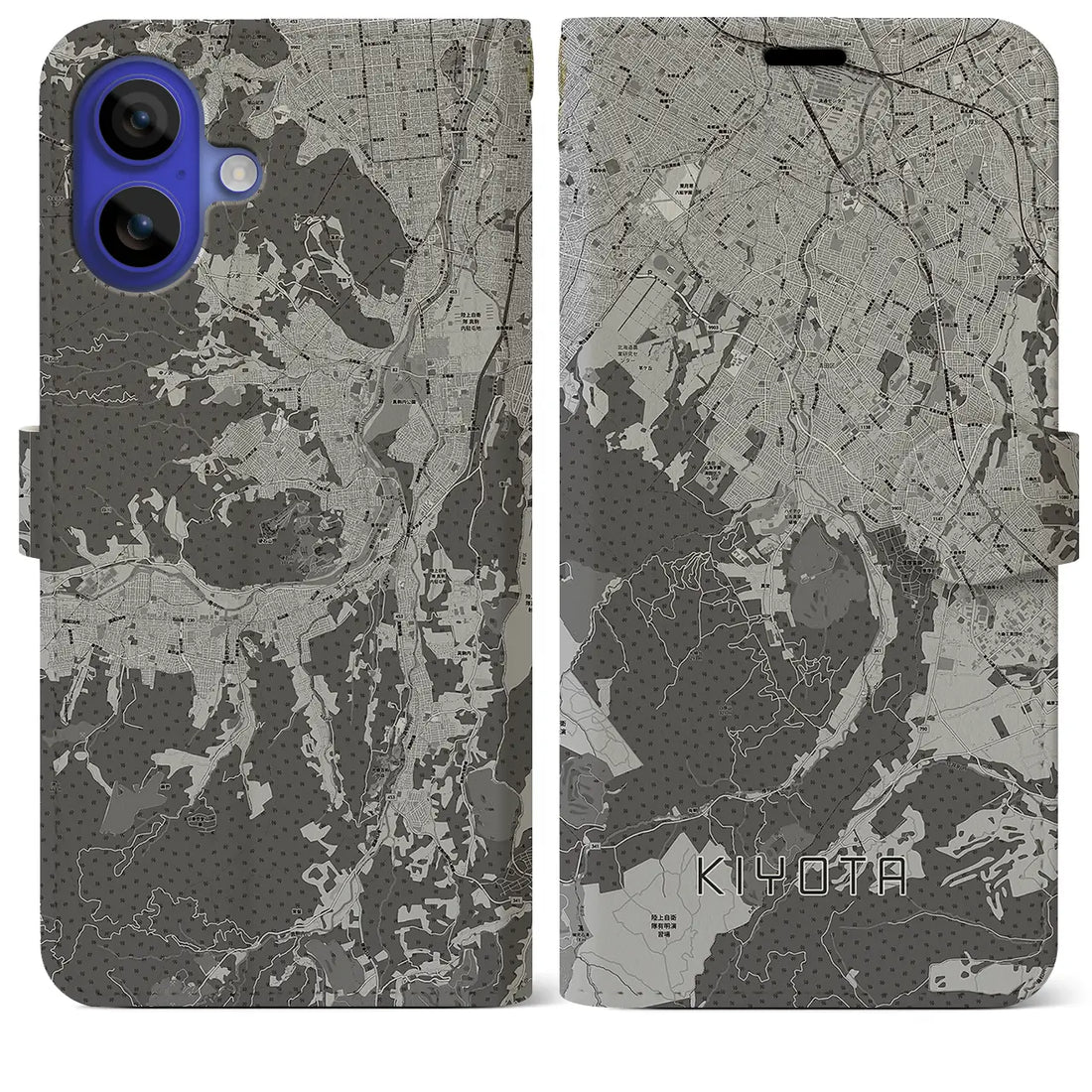 【清田(北海道)】地図柄iPhoneケース(手帳タイプ)モノトーン・iPhone 16 Pro Max 用