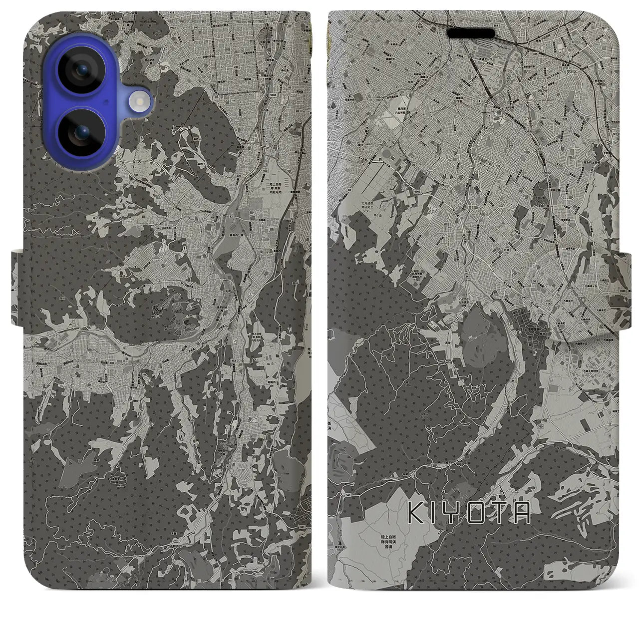 【清田(北海道)】地図柄iPhoneケース(手帳タイプ)モノトーン・iPhone 16 Pro Max 用