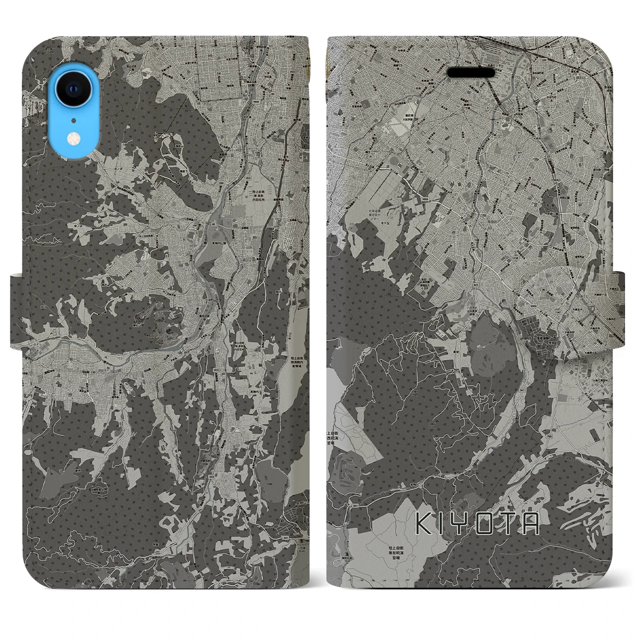 【清田(北海道)】地図柄iPhoneケース(手帳タイプ)モノトーン・iPhone XR 用