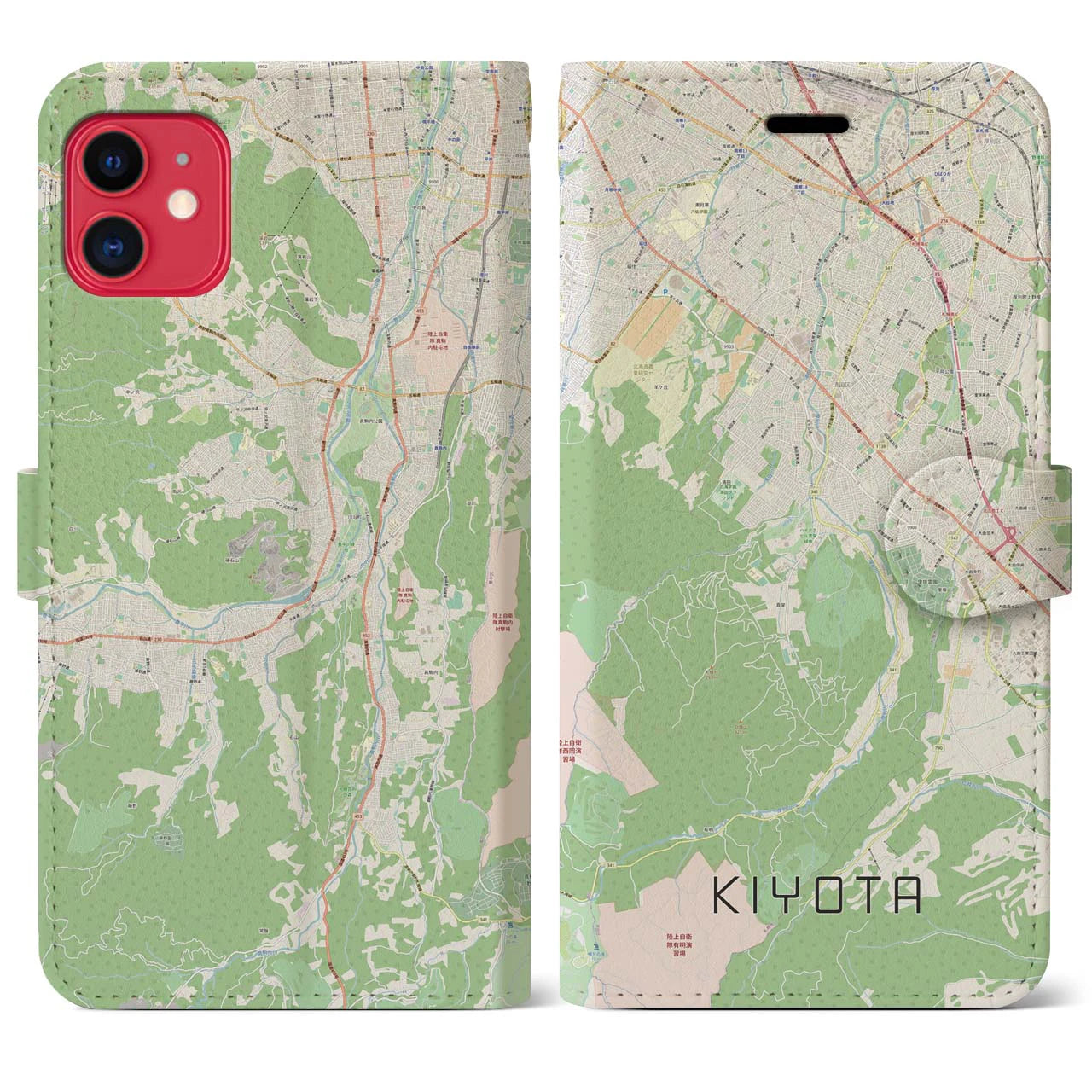 【清田(北海道)】地図柄iPhoneケース(手帳タイプ)ナチュラル・iPhone 11 用