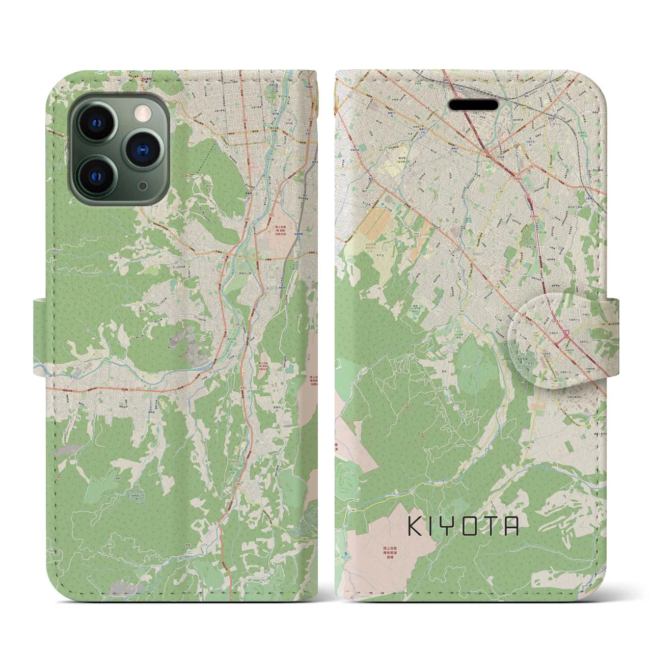 【清田(北海道)】地図柄iPhoneケース(手帳タイプ)ナチュラル・iPhone 11 Pro 用
