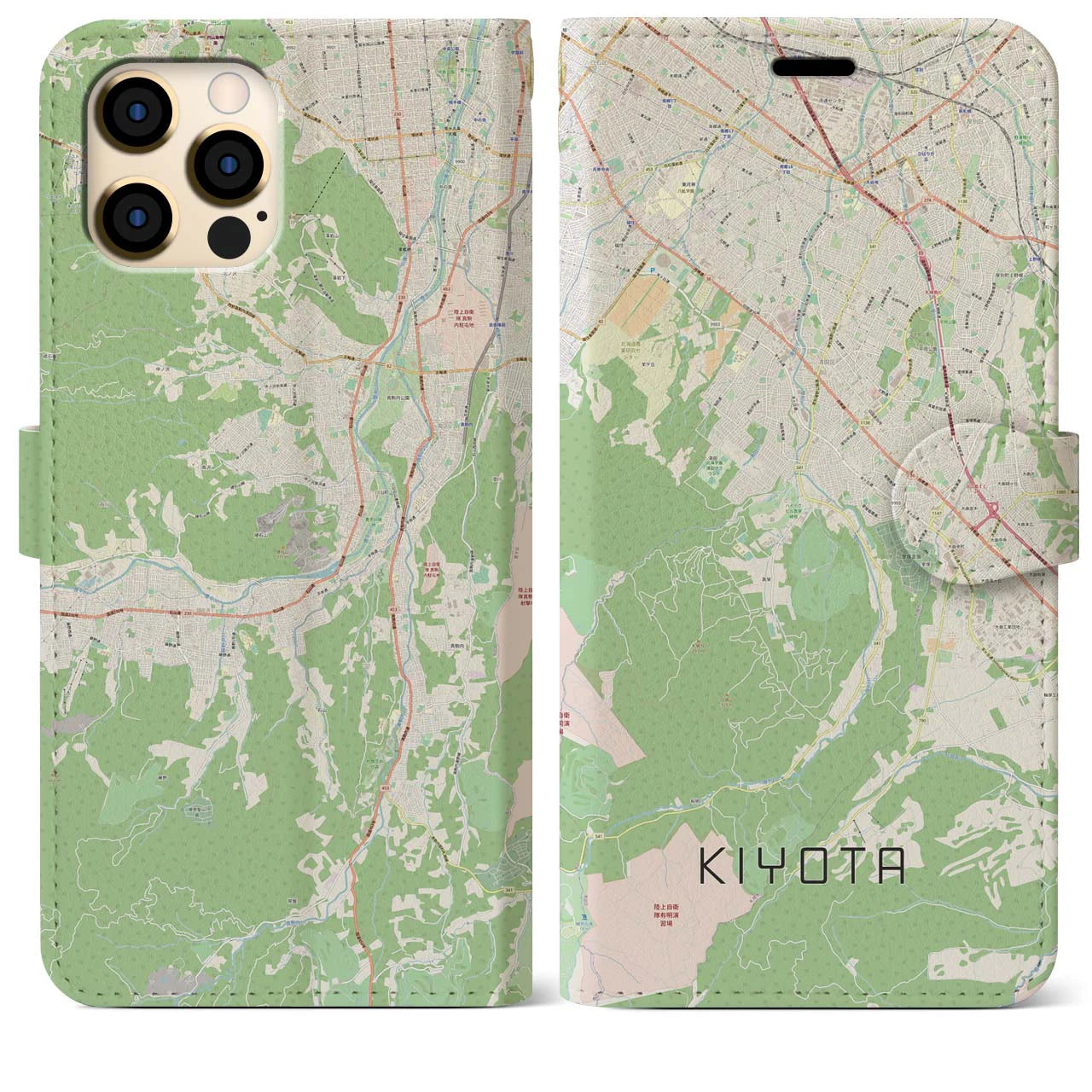 【清田(北海道)】地図柄iPhoneケース(手帳タイプ)ナチュラル・iPhone 12 Pro Max 用