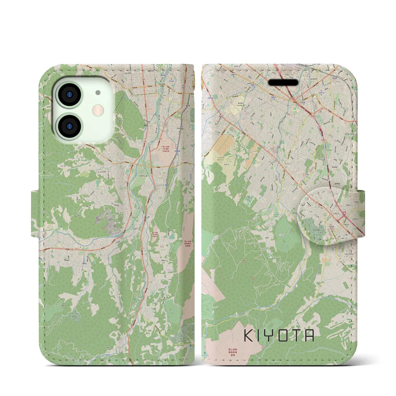 【清田(北海道)】地図柄iPhoneケース(手帳タイプ)ナチュラル・iPhone 12 mini 用