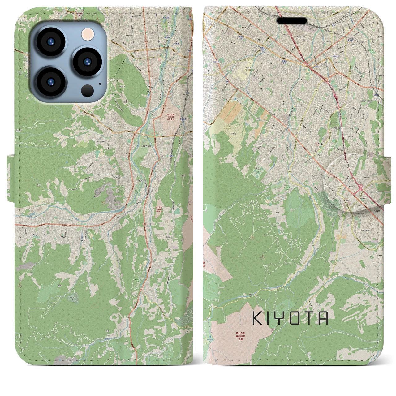 【清田(北海道)】地図柄iPhoneケース(手帳タイプ)ナチュラル・iPhone 13 Pro Max 用