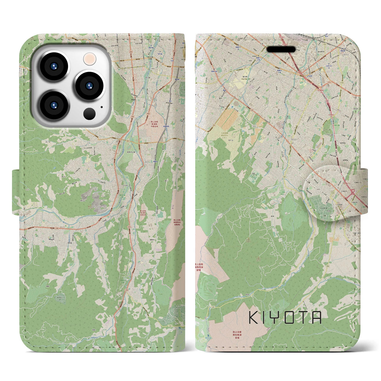 【清田(北海道)】地図柄iPhoneケース(手帳タイプ)ナチュラル・iPhone 13 Pro 用