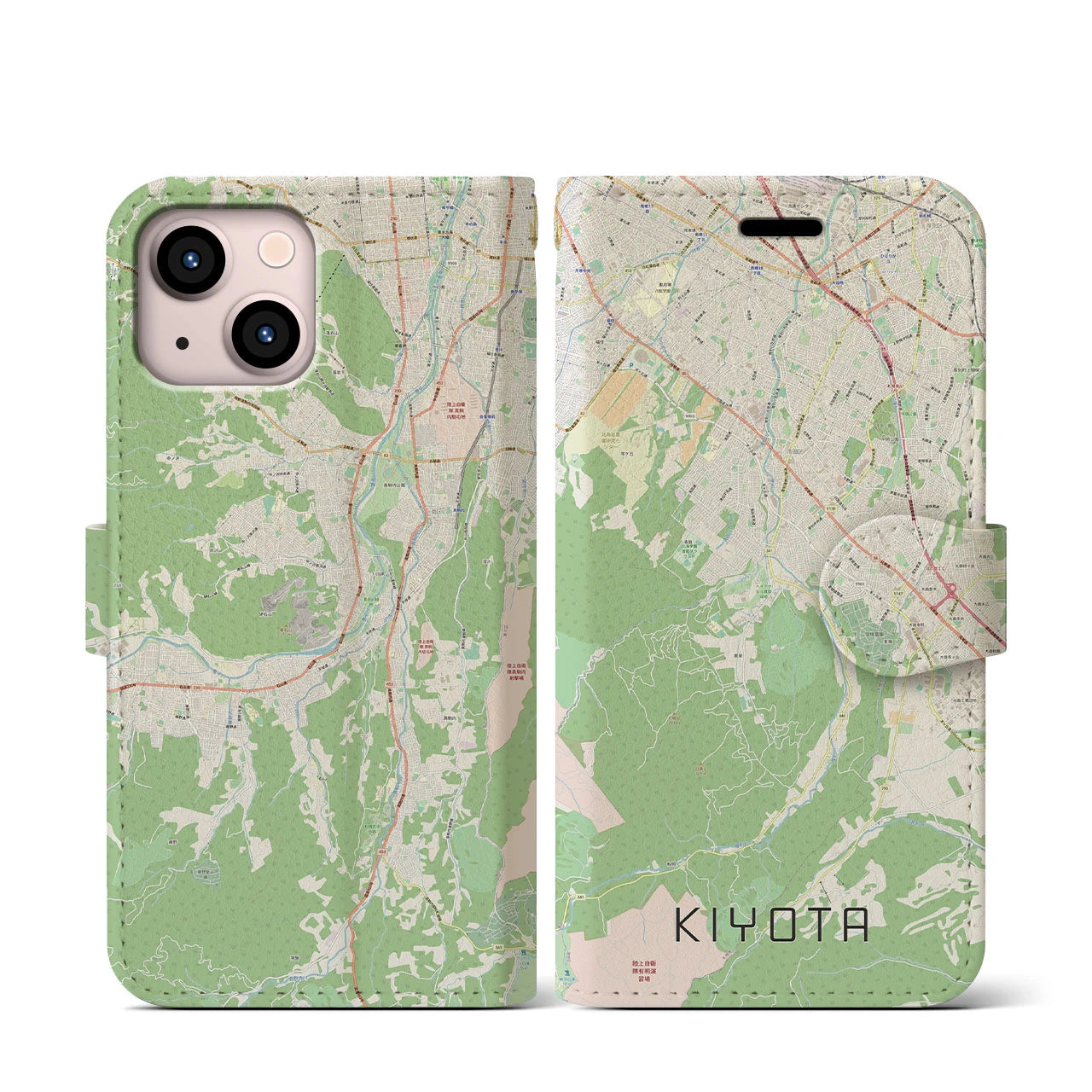 【清田(北海道)】地図柄iPhoneケース(手帳タイプ)ナチュラル・iPhone 13 mini 用