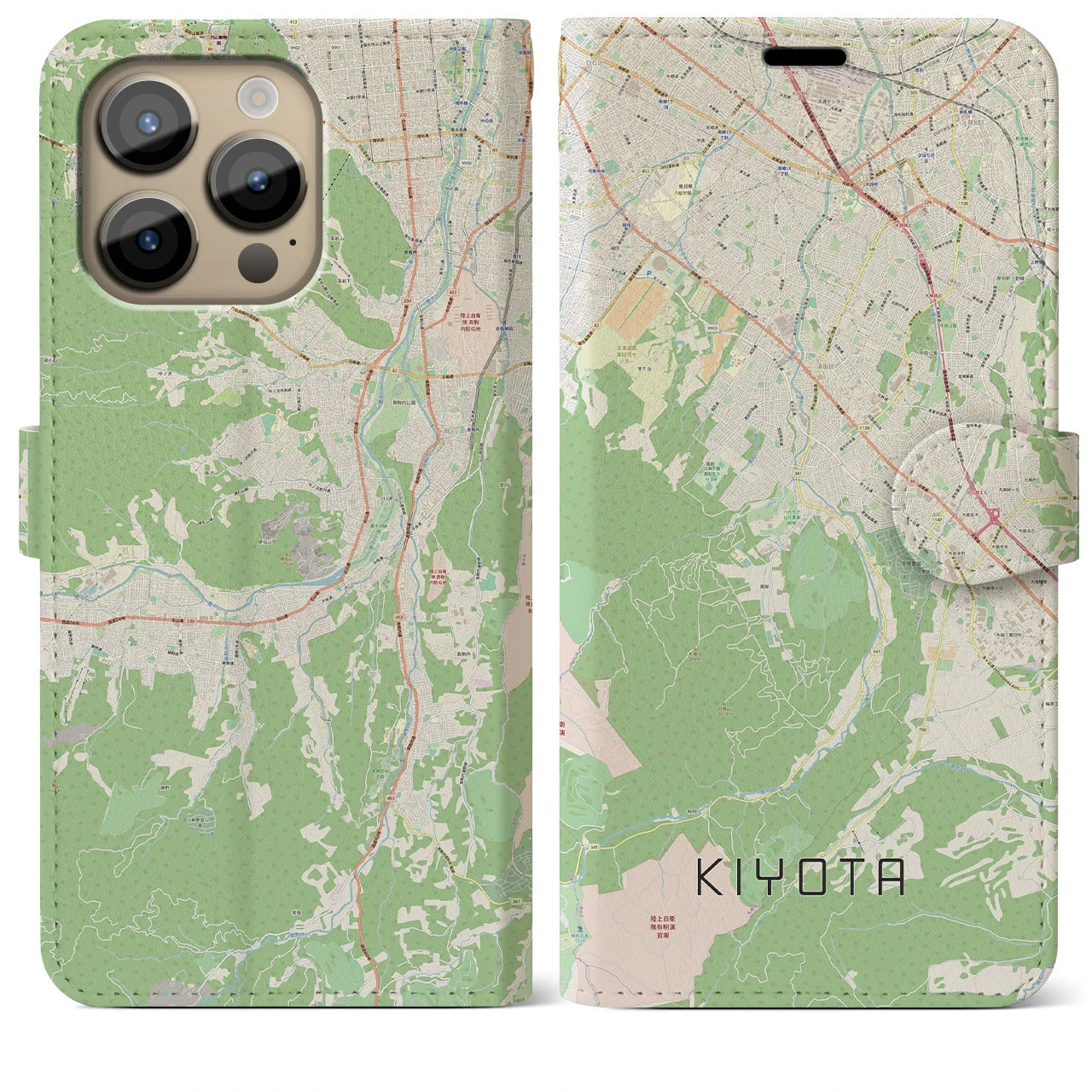 【清田(北海道)】地図柄iPhoneケース(手帳タイプ)ナチュラル・iPhone 14 Pro Max 用