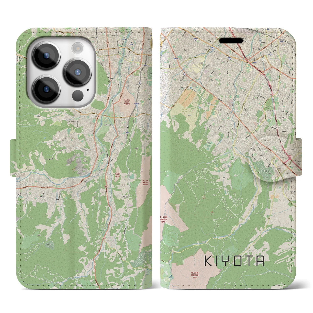 【清田(北海道)】地図柄iPhoneケース(手帳タイプ)ナチュラル・iPhone 14 Pro 用