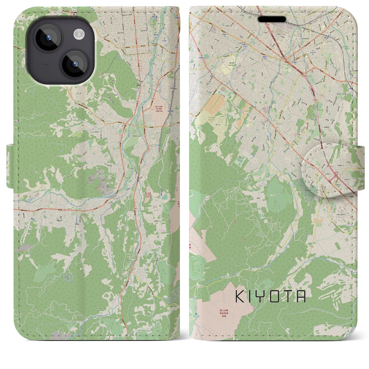 【清田(北海道)】地図柄iPhoneケース(手帳タイプ)ナチュラル・iPhone 14 Plus 用