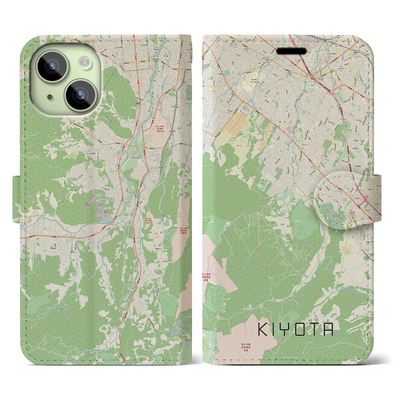 【清田(北海道)】地図柄iPhoneケース(手帳タイプ)ナチュラル・iPhone 15 用