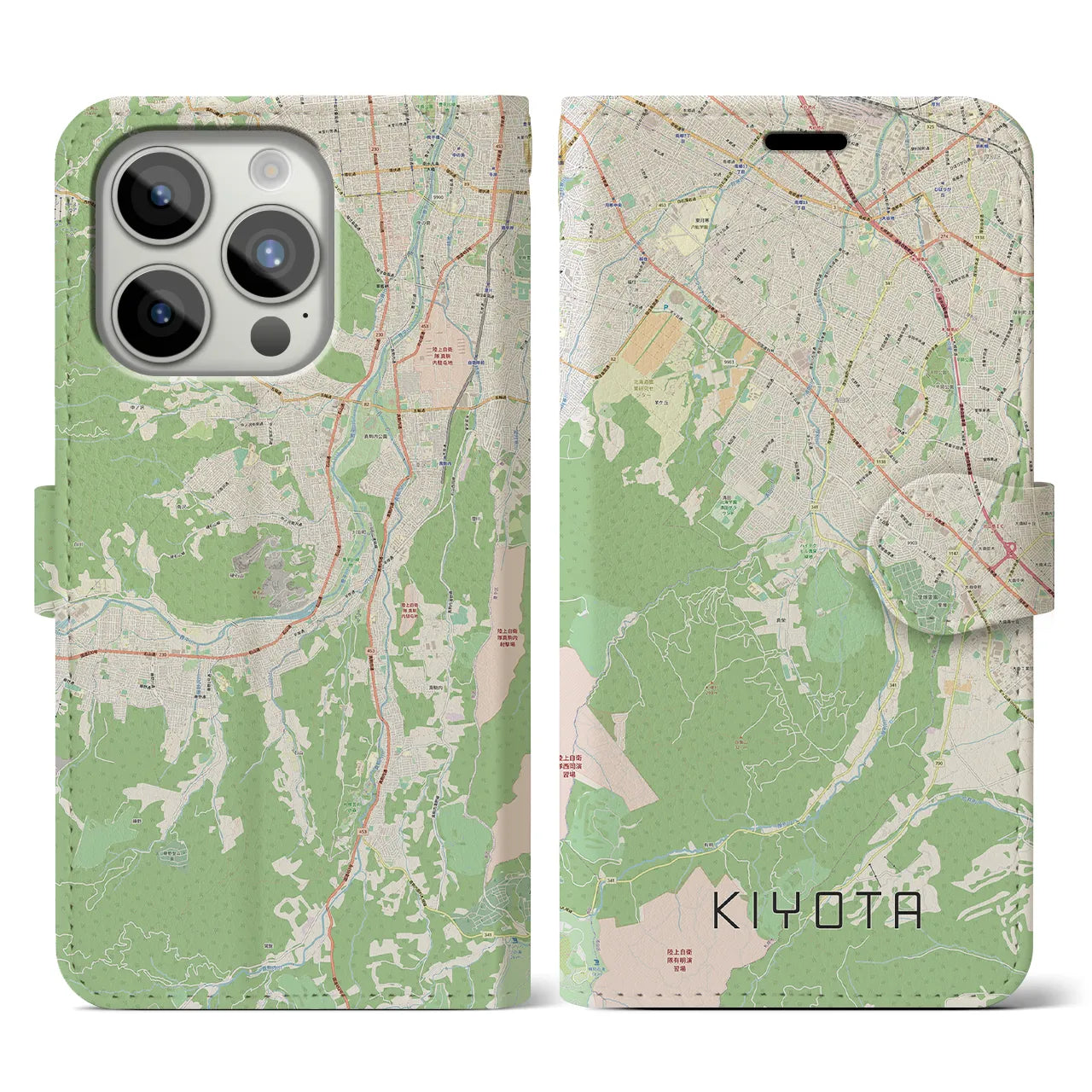 【清田(北海道)】地図柄iPhoneケース(手帳タイプ)ナチュラル・iPhone 15 Pro 用