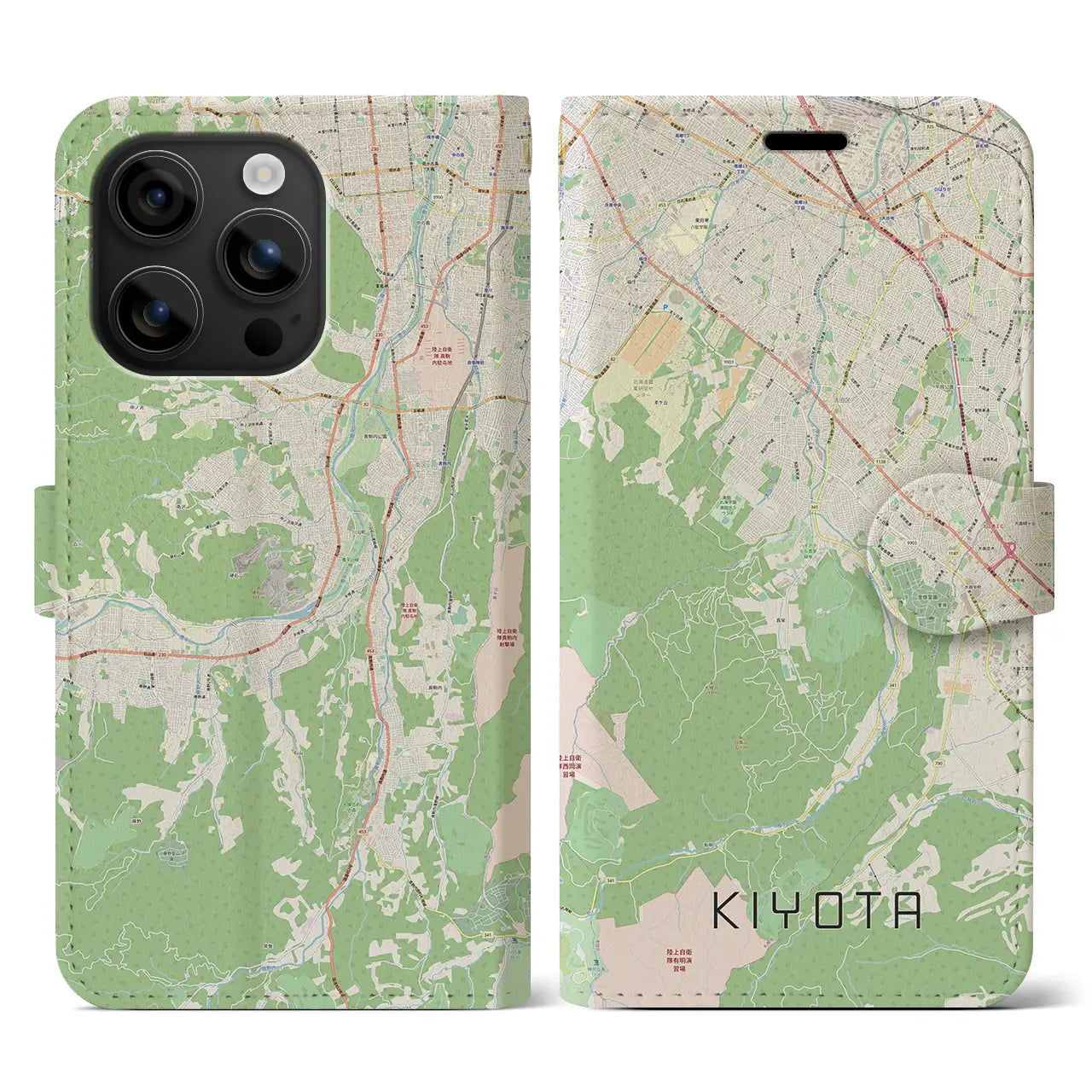 【清田(北海道)】地図柄iPhoneケース(手帳タイプ)ナチュラル・iPhone 16 用
