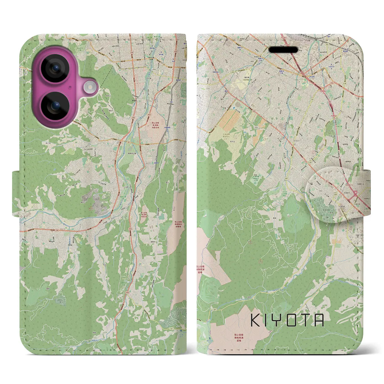 【清田(北海道)】地図柄iPhoneケース(手帳タイプ)ナチュラル・iPhone 16 Pro 用