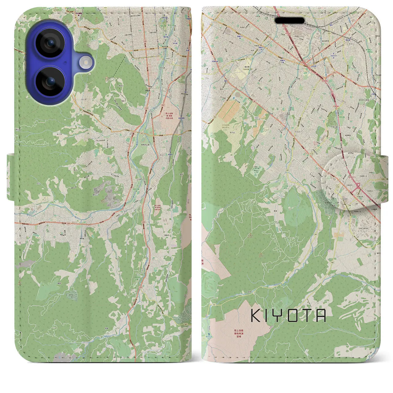 【清田(北海道)】地図柄iPhoneケース(手帳タイプ)ナチュラル・iPhone 16 Pro Max 用