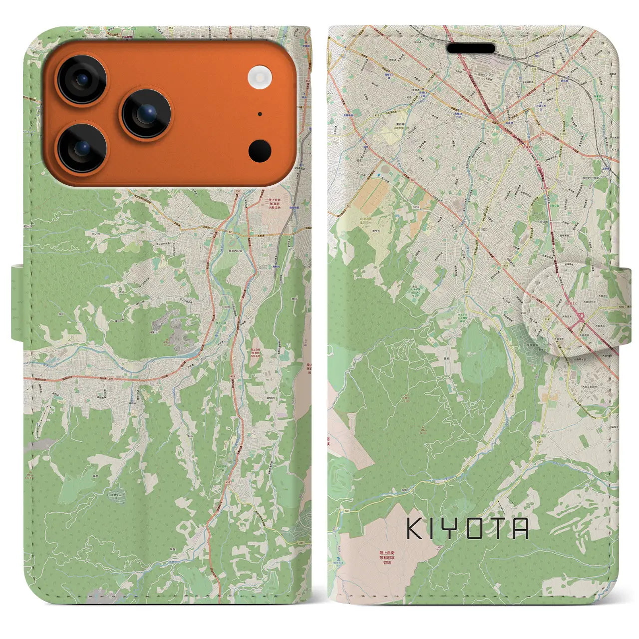 【清田(北海道)】地図柄iPhoneケース(手帳タイプ)ナチュラル・iPhone 17 Pro Max 用