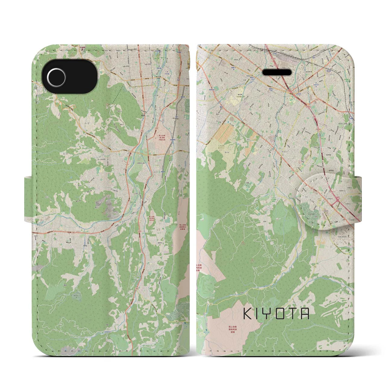 【清田(北海道)】地図柄iPhoneケース(手帳タイプ)ナチュラル・iPhone SE(第3 / 第2世代) / 8 / 7 / 6s / 6 用