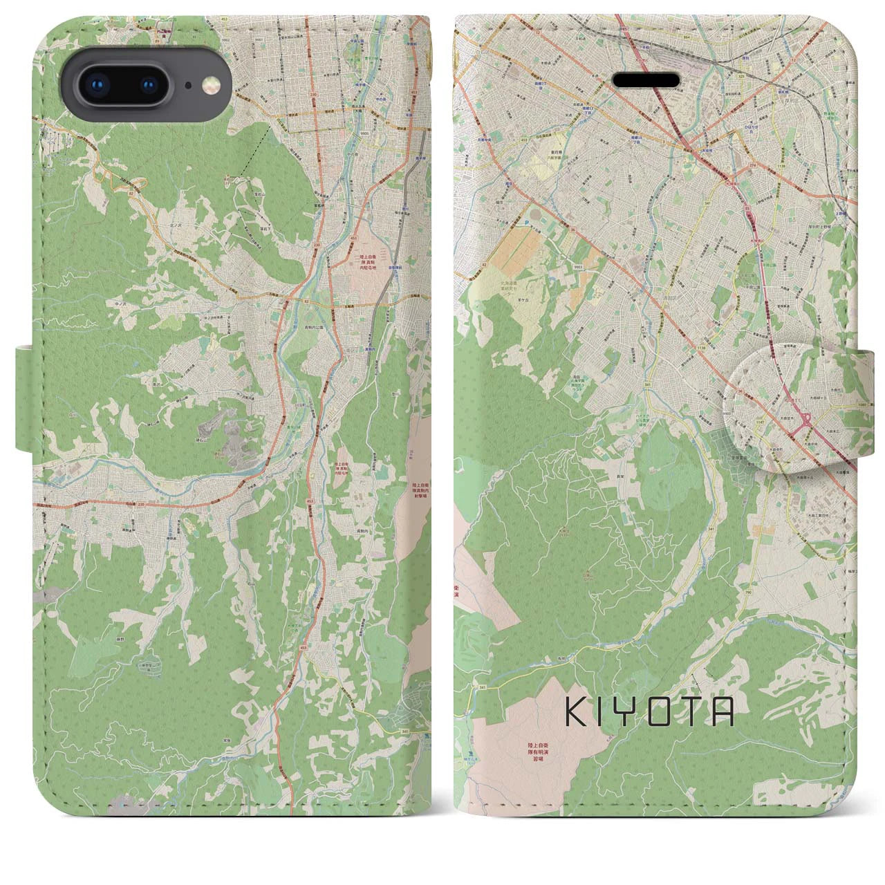 【清田(北海道)】地図柄iPhoneケース(手帳タイプ)ナチュラル・iPhone 8Plus /7Plus / 6sPlus / 6Plus 用