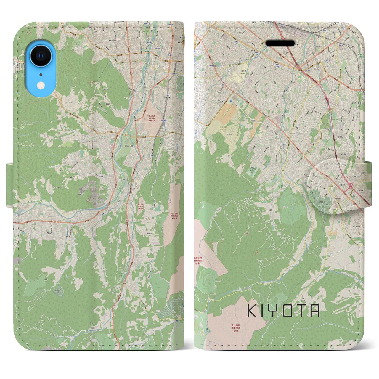 【清田(北海道)】地図柄iPhoneケース(手帳タイプ)ナチュラル・iPhone XR 用