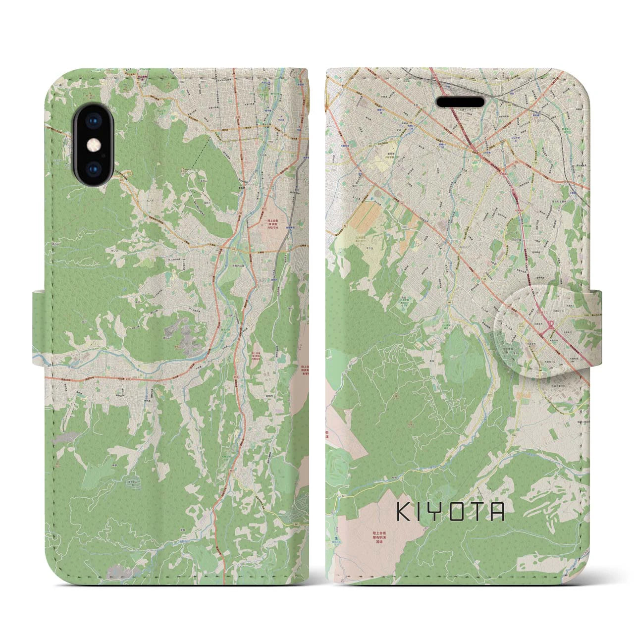 【清田(北海道)】地図柄iPhoneケース(手帳タイプ)ナチュラル・iPhone XS / X 用