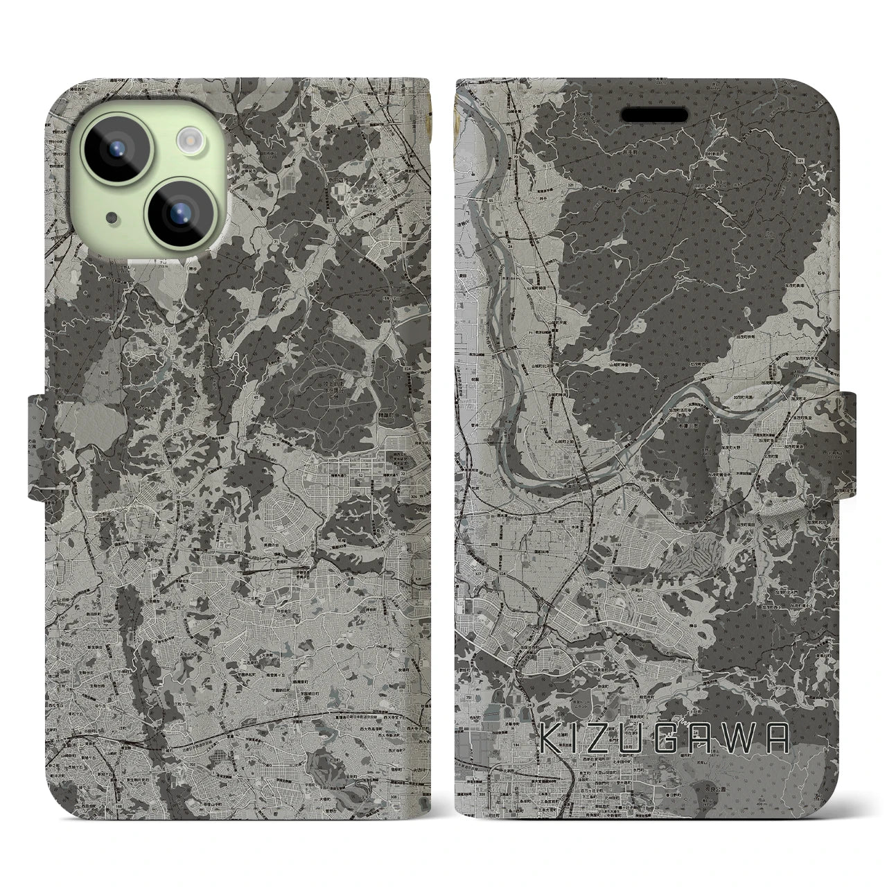 【木津川(京都府)】地図柄iPhoneケース(手帳タイプ)