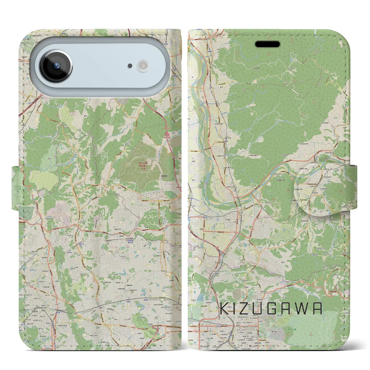 【木津川(京都府)】地図柄iPhoneケース(手帳タイプ)ナチュラル・iPhone 17 Pro Max 用