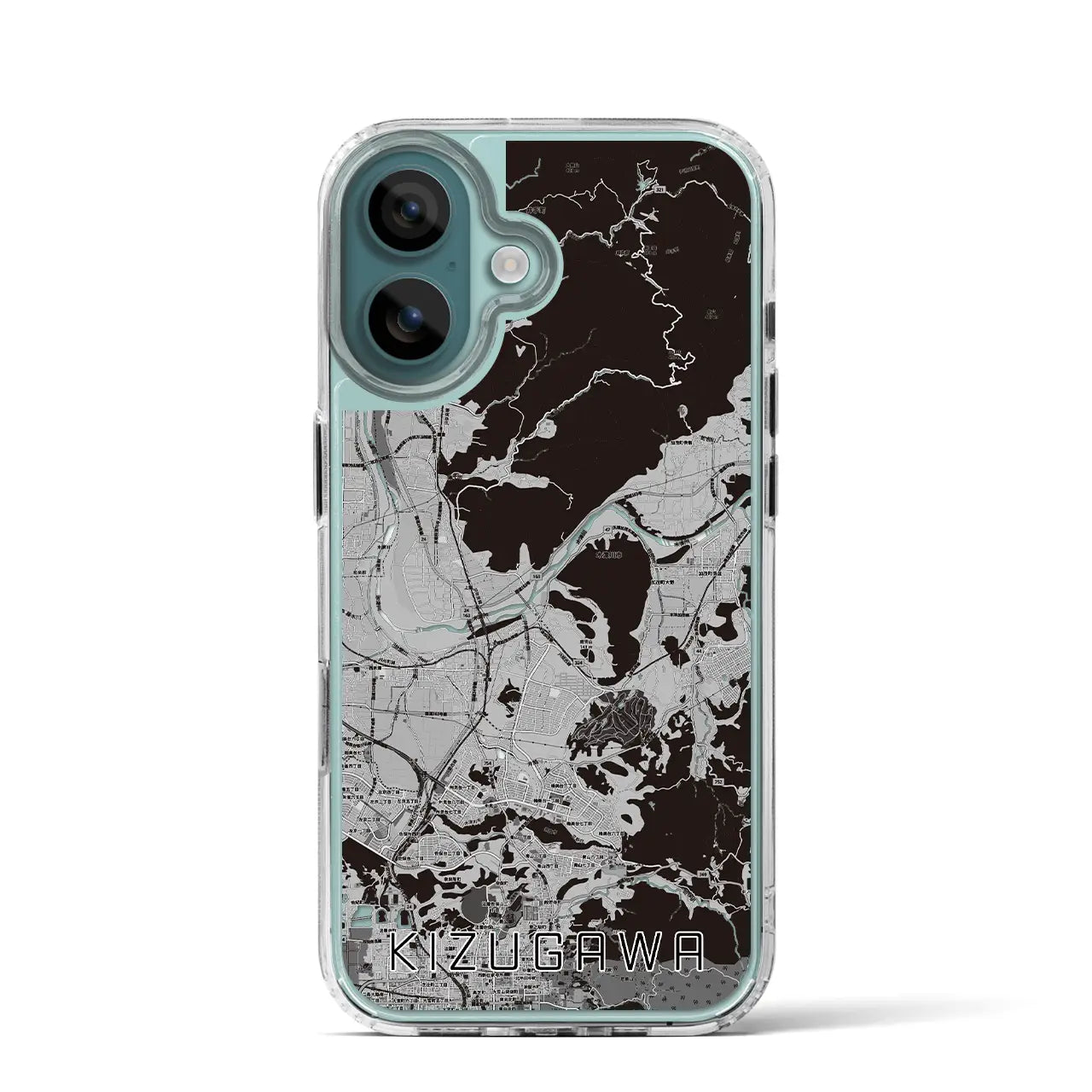 【木津川(京都府)】地図柄iPhoneケース(MagSafeタイプ)モノトーン・iPhone 16 Pro 用