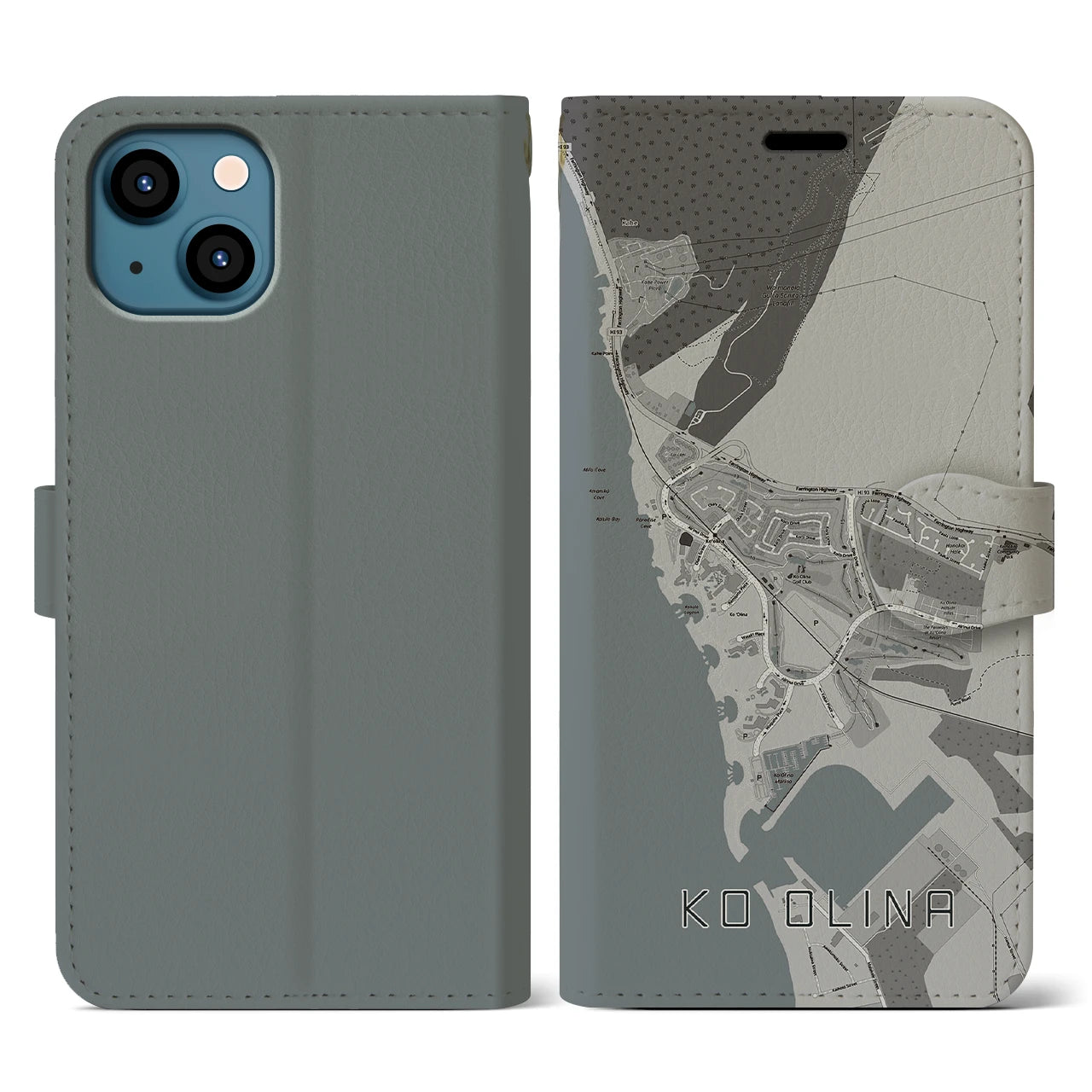 【コオリナ(アメリカ)】地図柄iPhoneケース(手帳タイプ)モノトーン・iPhone 13 用