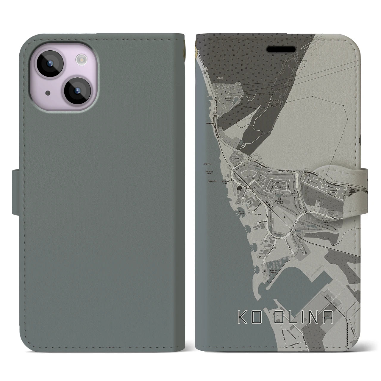 【コオリナ(アメリカ)】地図柄iPhoneケース(手帳タイプ)モノトーン・iPhone 14 用