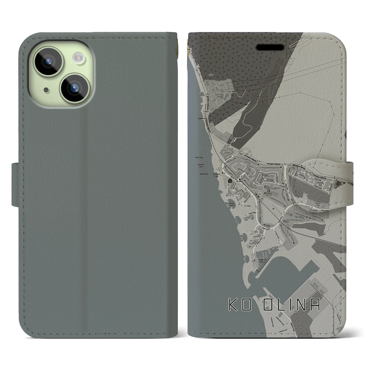 【コオリナ(アメリカ)】地図柄iPhoneケース(手帳タイプ)モノトーン・iPhone 15 用