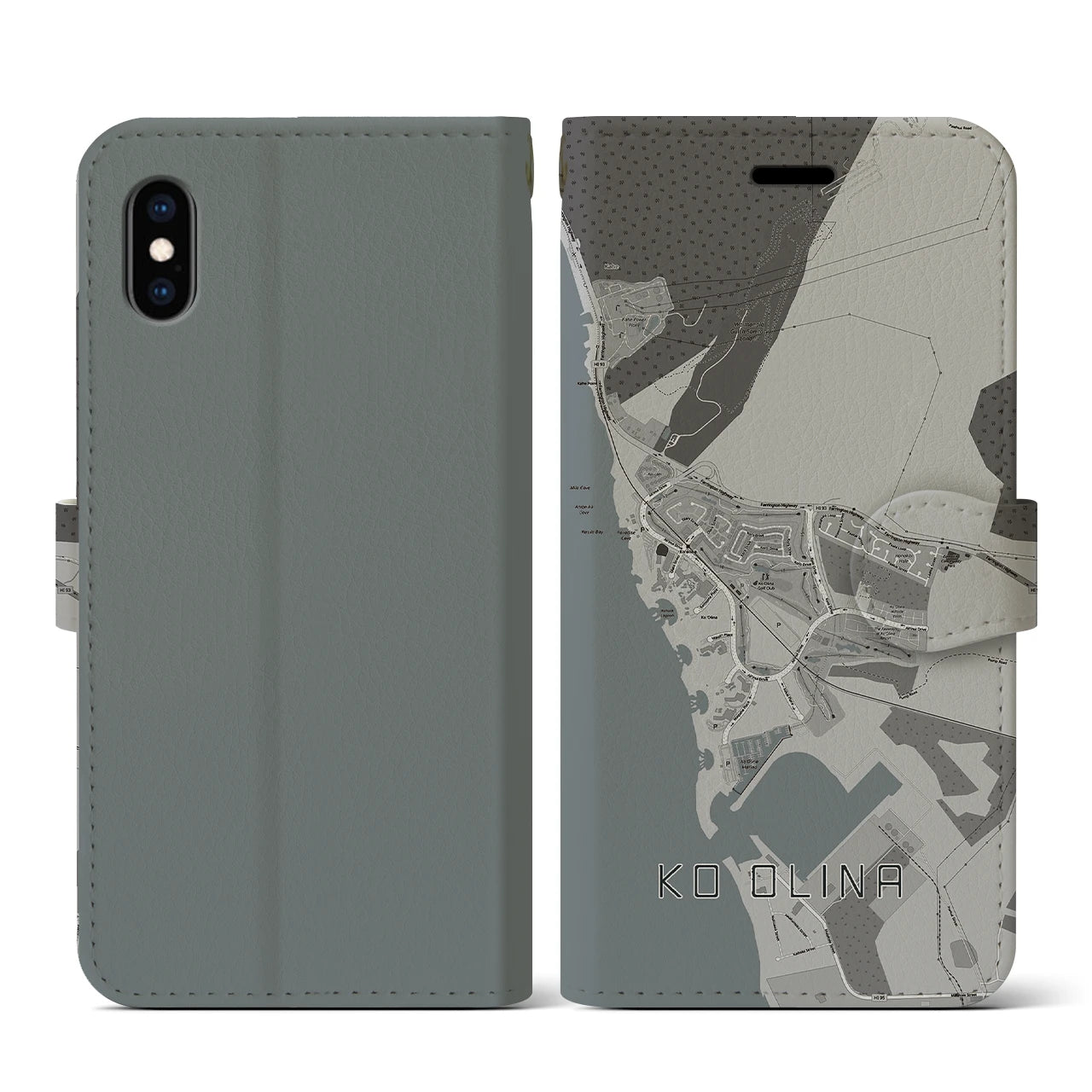 【コオリナ(アメリカ)】地図柄iPhoneケース(手帳タイプ)モノトーン・iPhone XS / X 用