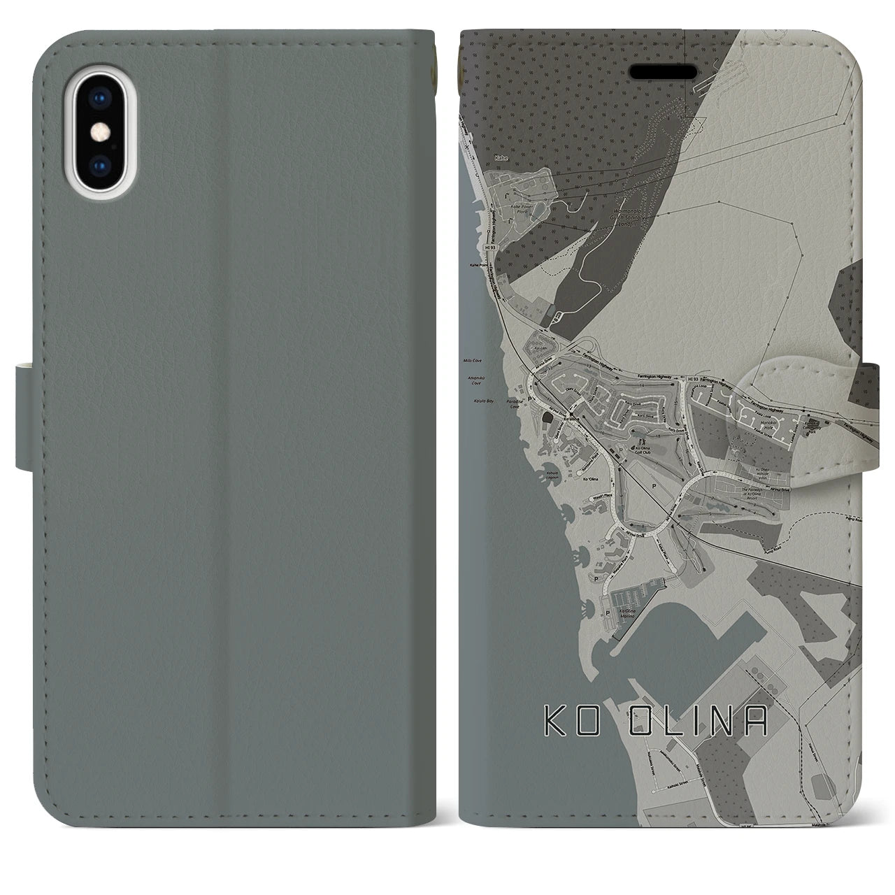 【コオリナ(アメリカ)】地図柄iPhoneケース(手帳タイプ)モノトーン・iPhone XS Max 用